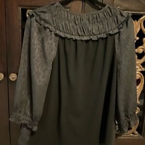 Anthropologie Black Blouse with Ruffled Neckline